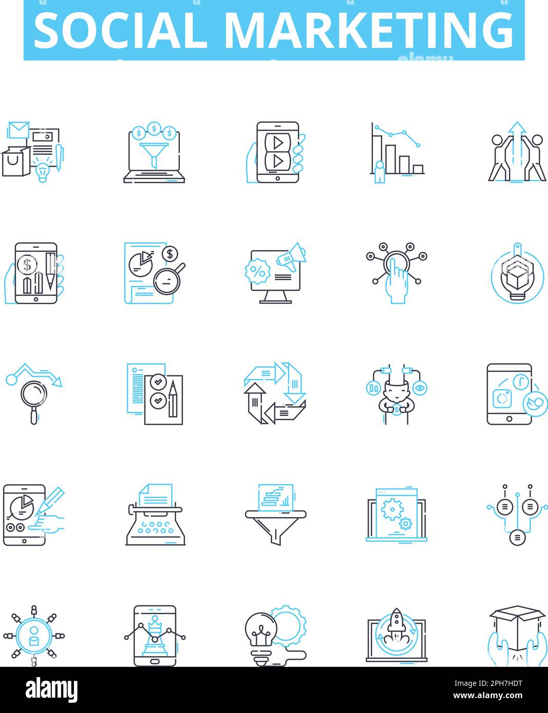 Social marketing vector line icons set. Social, marketing, networking ...