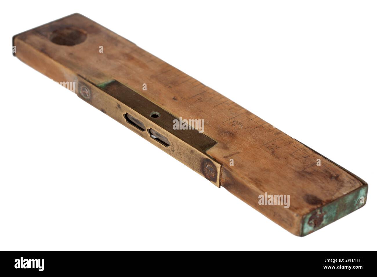 Antique carpenter's boxwood ruler with spirit level from 19th century ...