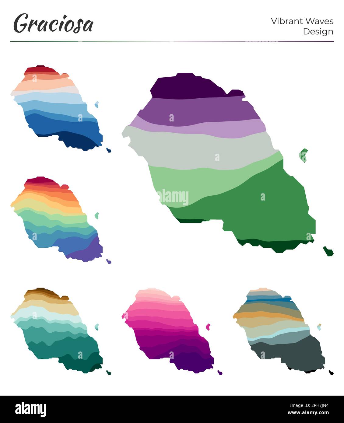 Set of vector maps of Graciosa. Vibrant waves design. Bright map of ...