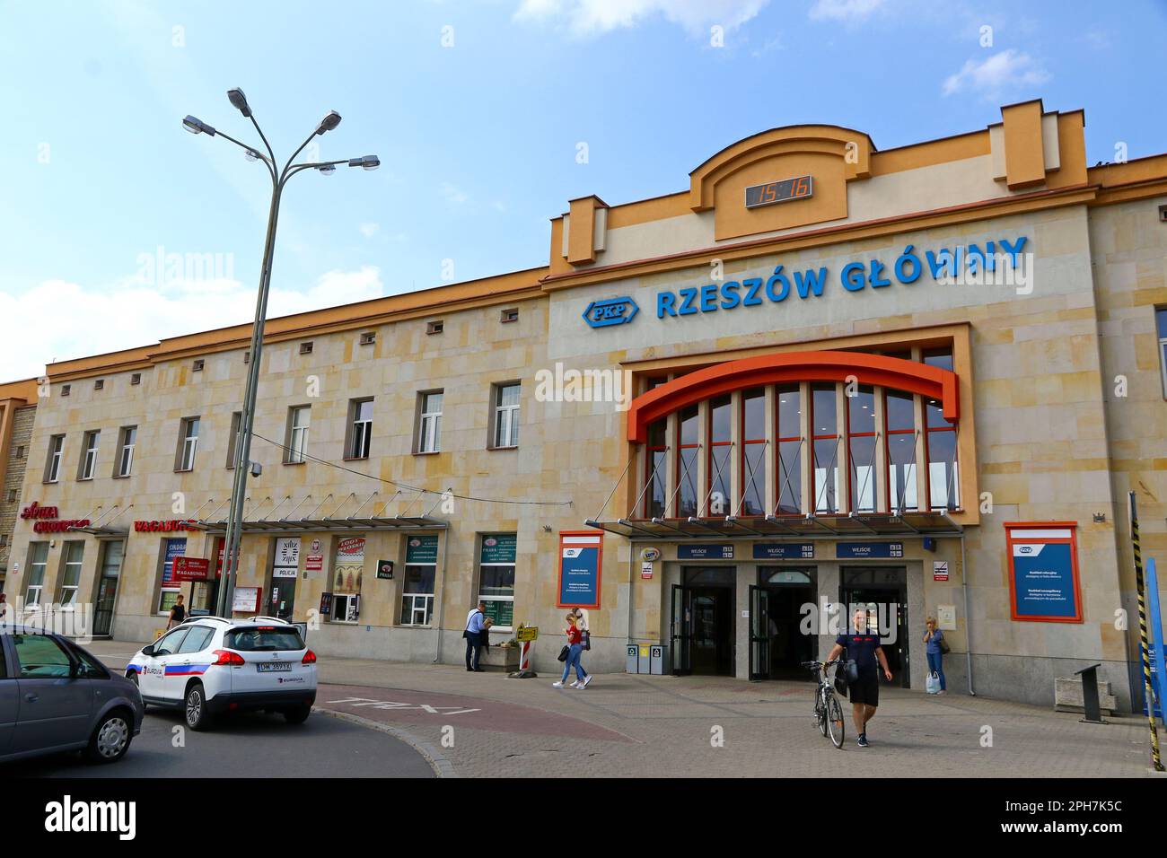 Rzeszow, Poland - July 16: Rzeszow Glowny Railway station building, the biggest station of Subcarpathian Voivodeship. The first station in Rzeszow was Stock Photo
