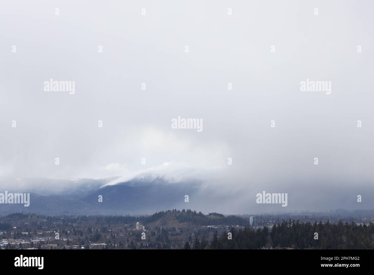 Thick, heavy rain clouds over Eugene, Oregon. Stock Photo