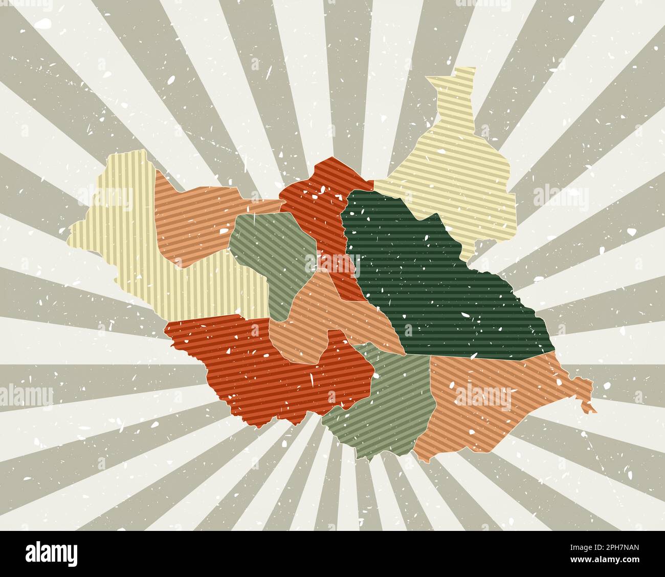 South Sudan vintage map. Grunge poster with map of the country in retro ...