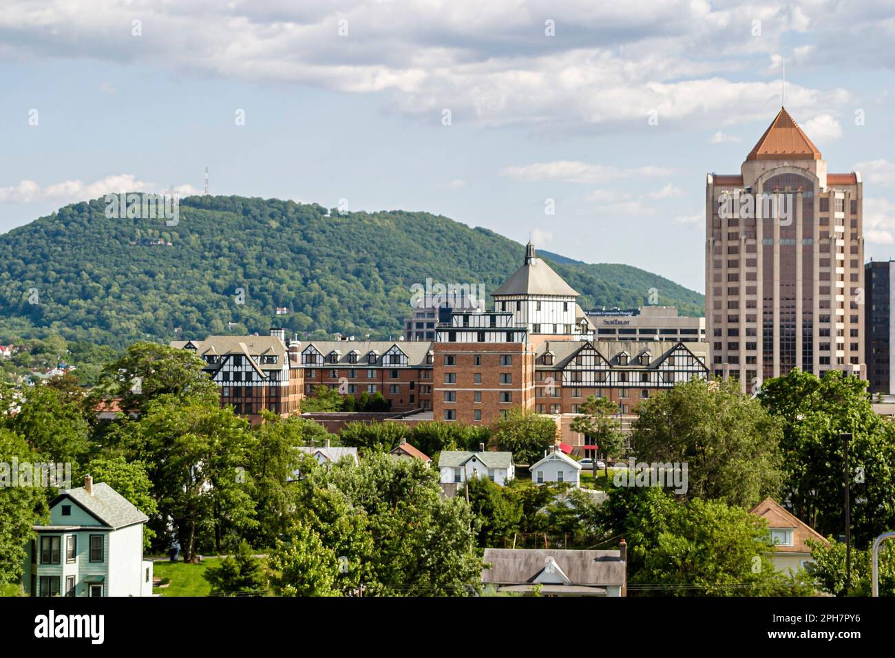 Virginia Appalachian Mountains Roanoke city skyline downtown center centre,buildings, Stock Photo