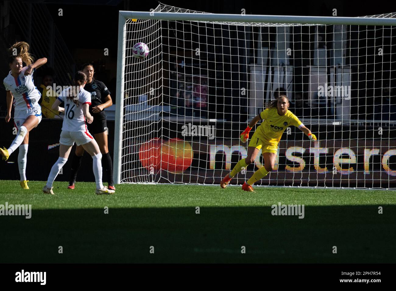 Washington, USA. 26th Mar, 2023. Spirit keeper Aubrey Kingsbury during a Washington Spirit vs. OL Reign soccer match in the National Women's Soccer League (NWSL), at Audi Field, on Sunday, March 26, 2023. (Graeme Sloan/Sipa USA) Credit: Sipa USA/Alamy Live News Stock Photo