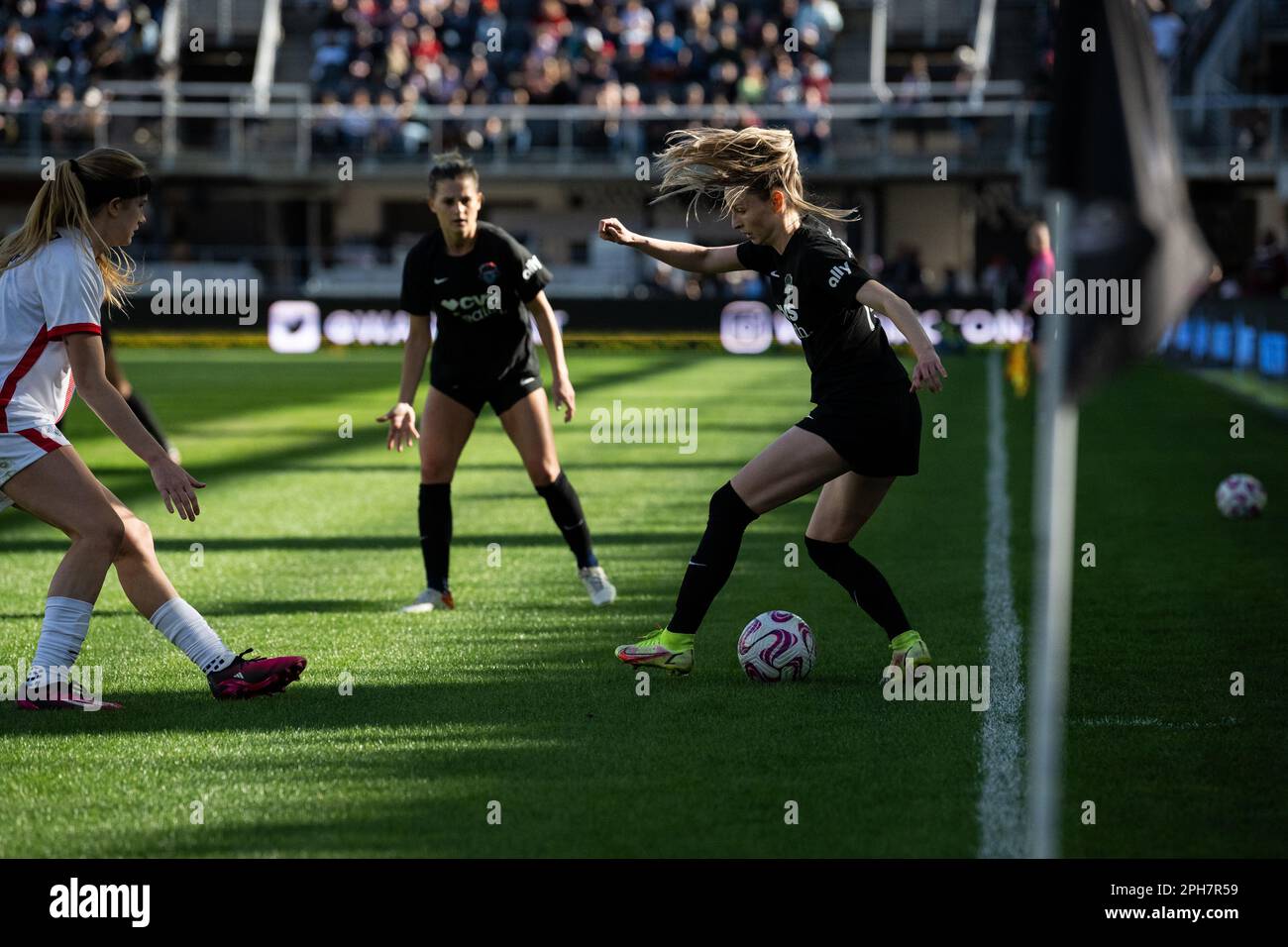 Washington, USA. 26th Mar, 2023. Spirit defender Gabrielle Carle dribbles the ball during a