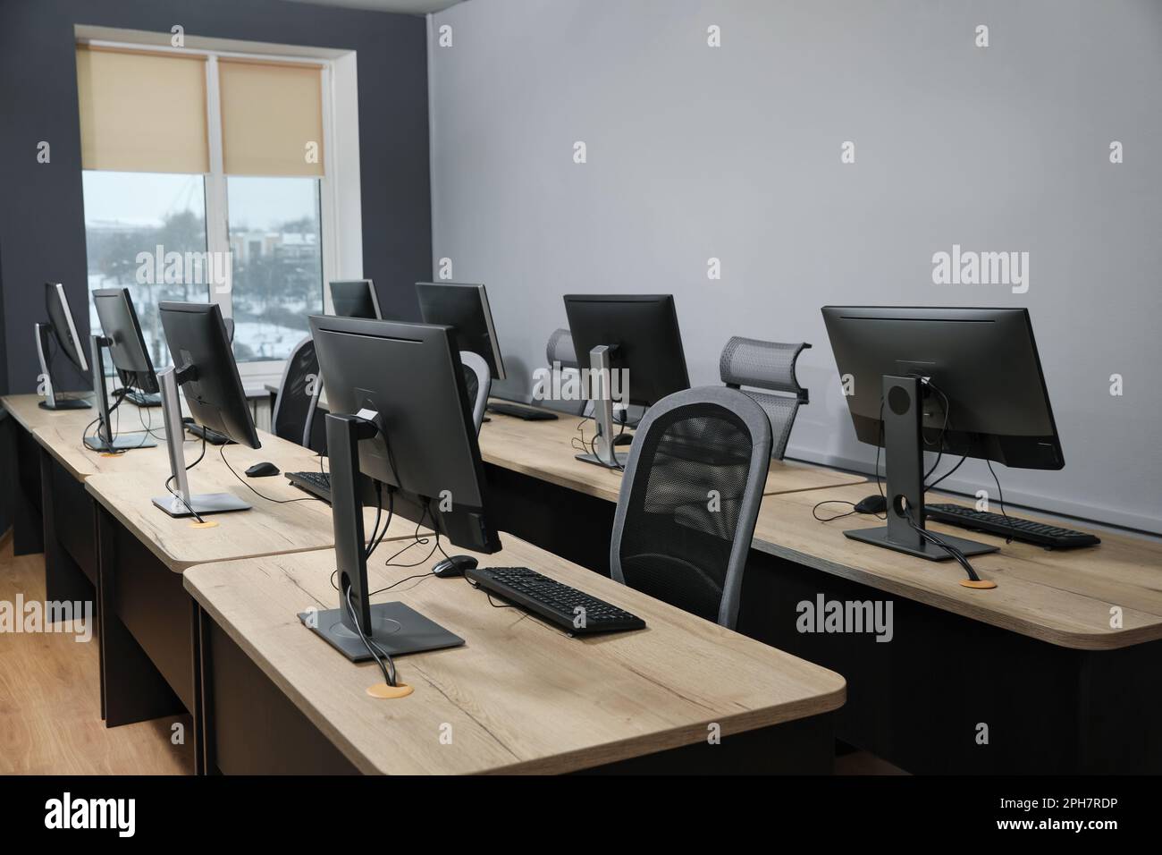 Many modern computers in open space office Stock Photo