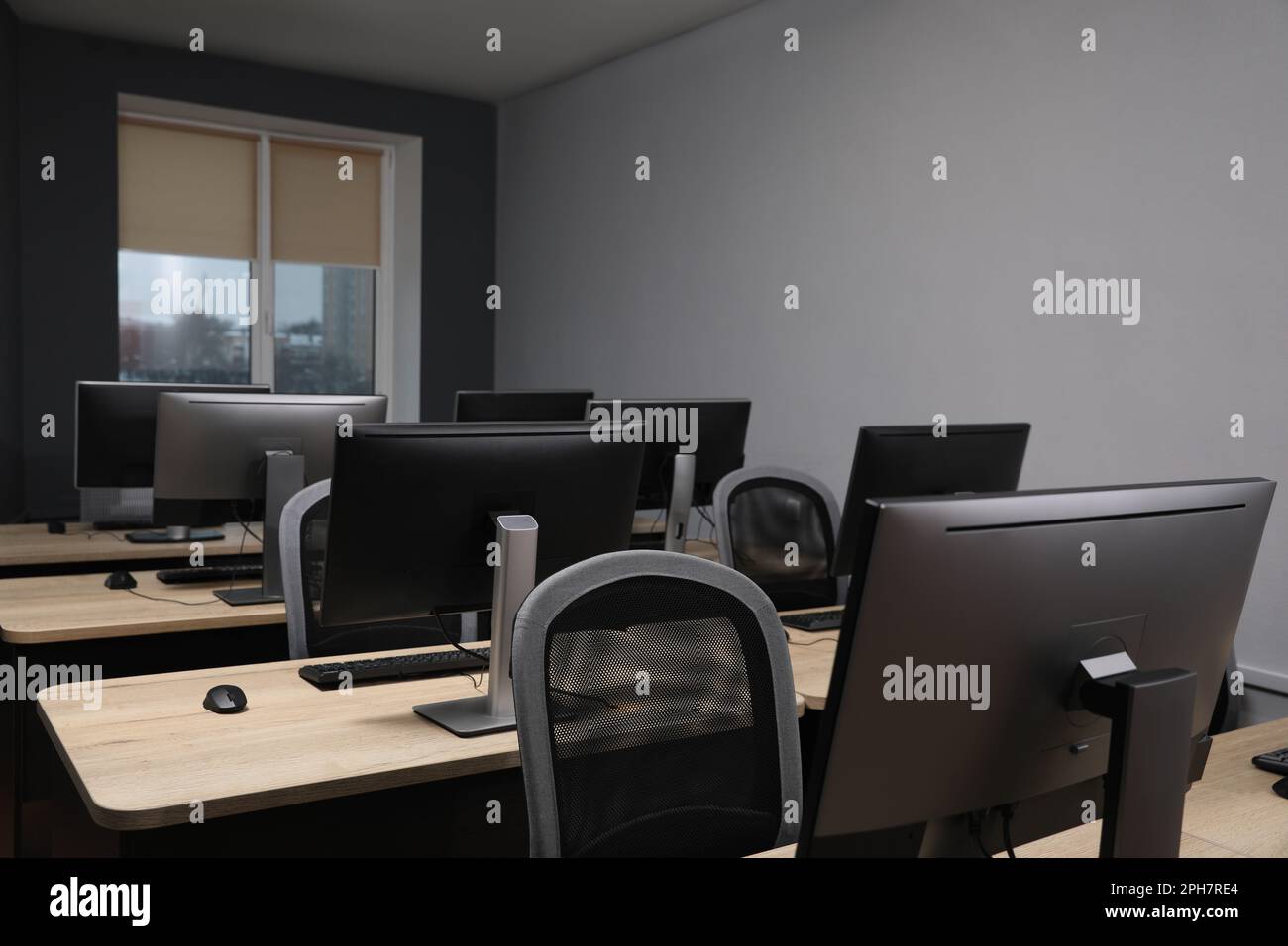 Many modern computers in open space office Stock Photo