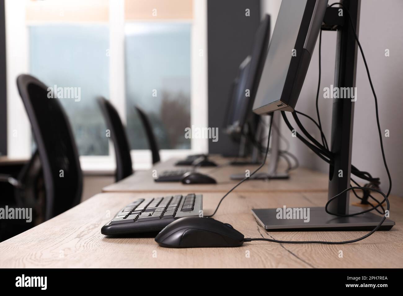 Many modern computers in open space office Stock Photo
