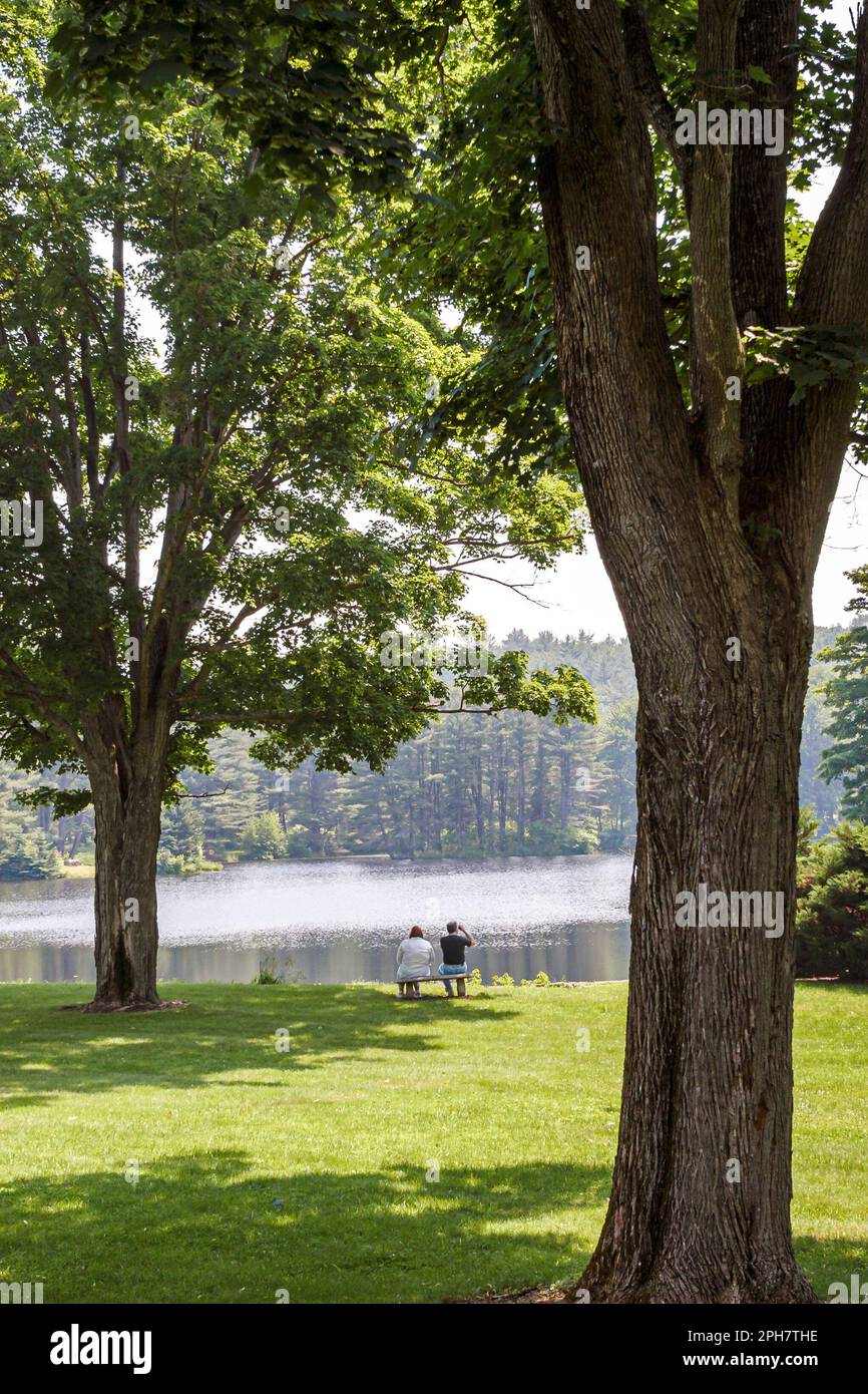 Pennsylvania Appalachian Mountains Pocono Mountains White Mills,Dorflinger Suydam Wildlife Sanctuary Delaware River trees, Stock Photo