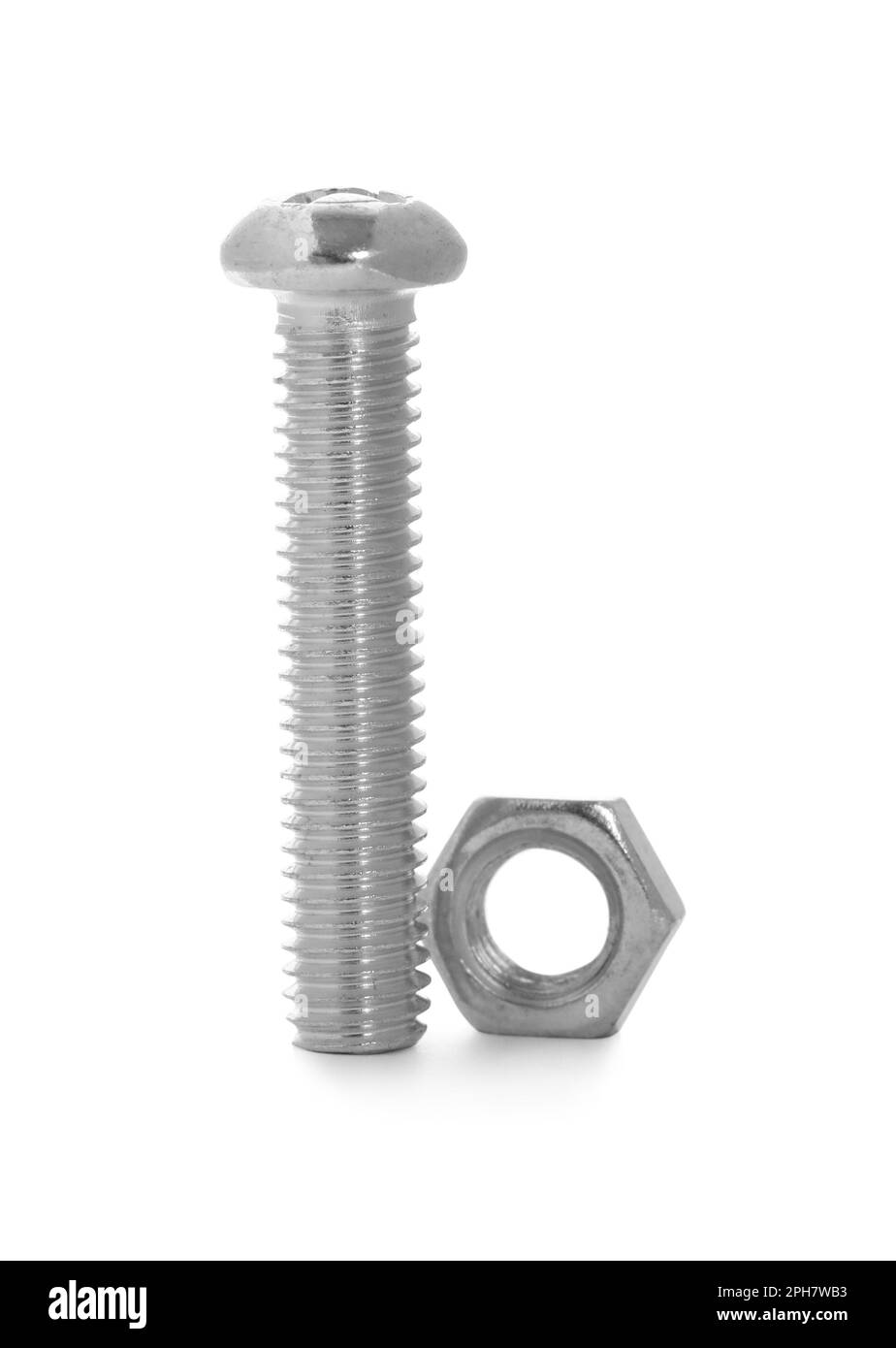Metal carriage bolt and hex nut on white background Stock Photo Alamy