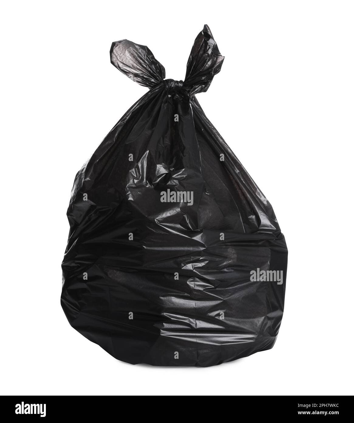 Full black garbage bag isolated on white. Rubbish recycling Stock Photo