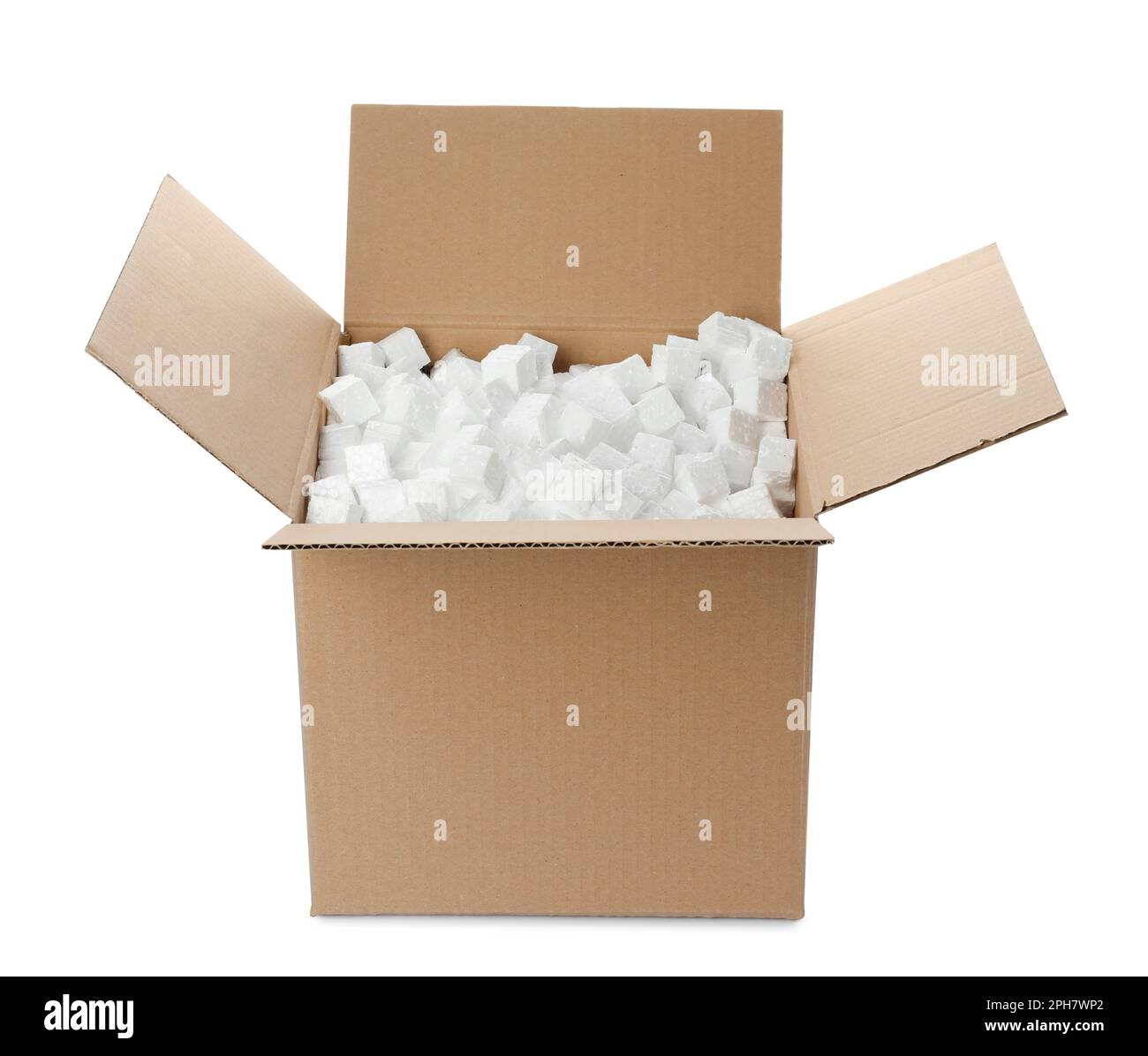 Cardboard box with styrofoam cubes isolated on white Stock Photo Alamy
