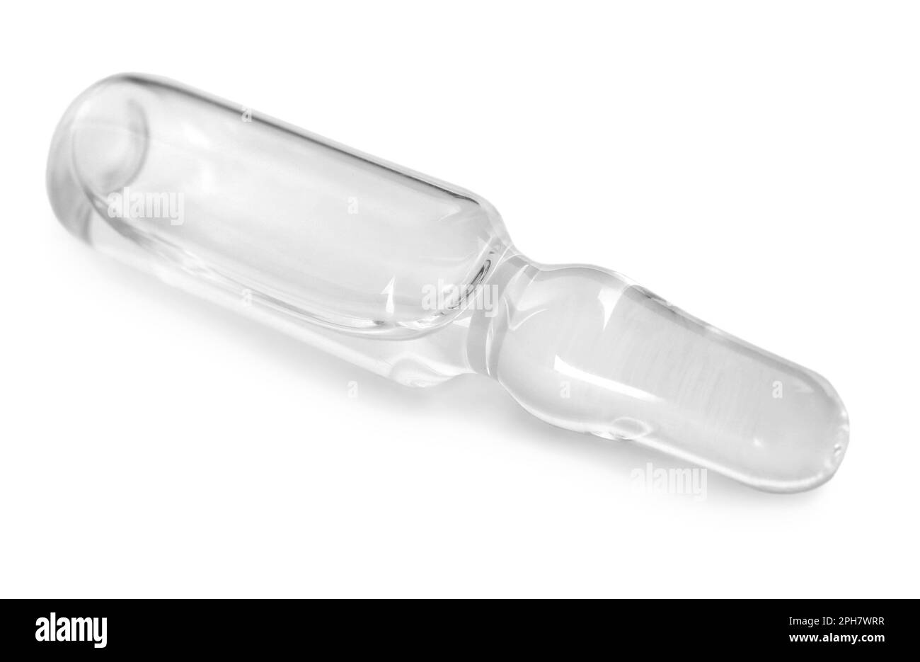 Glass ampoule with pharmaceutical product on white background Stock