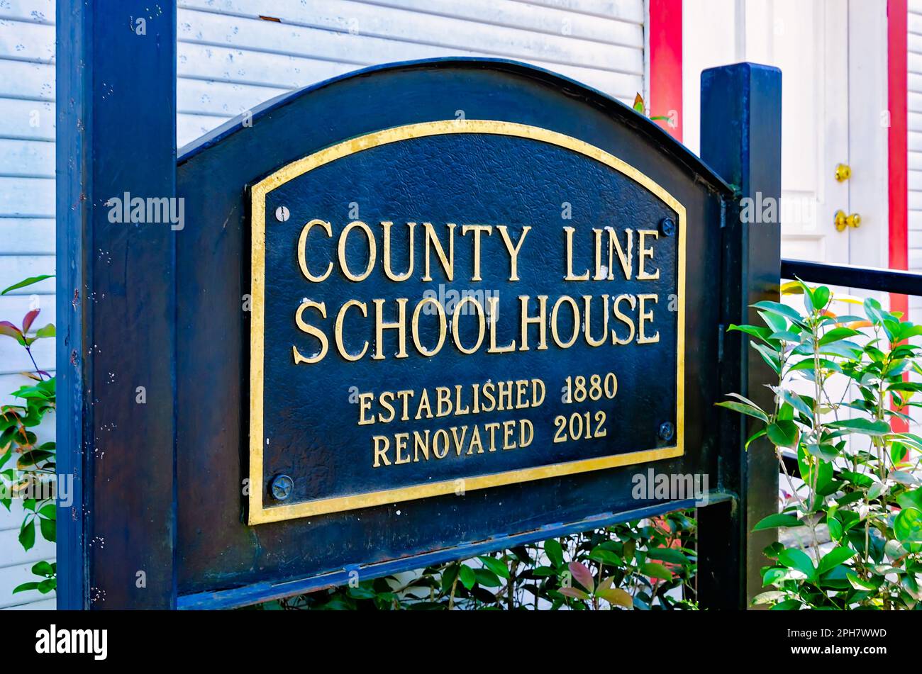 County Line Schoolhouse, also known as Evanston School, is pictured in Lucedale City Park, March 20, 2023, in Lucedale, Mississippi. Stock Photo