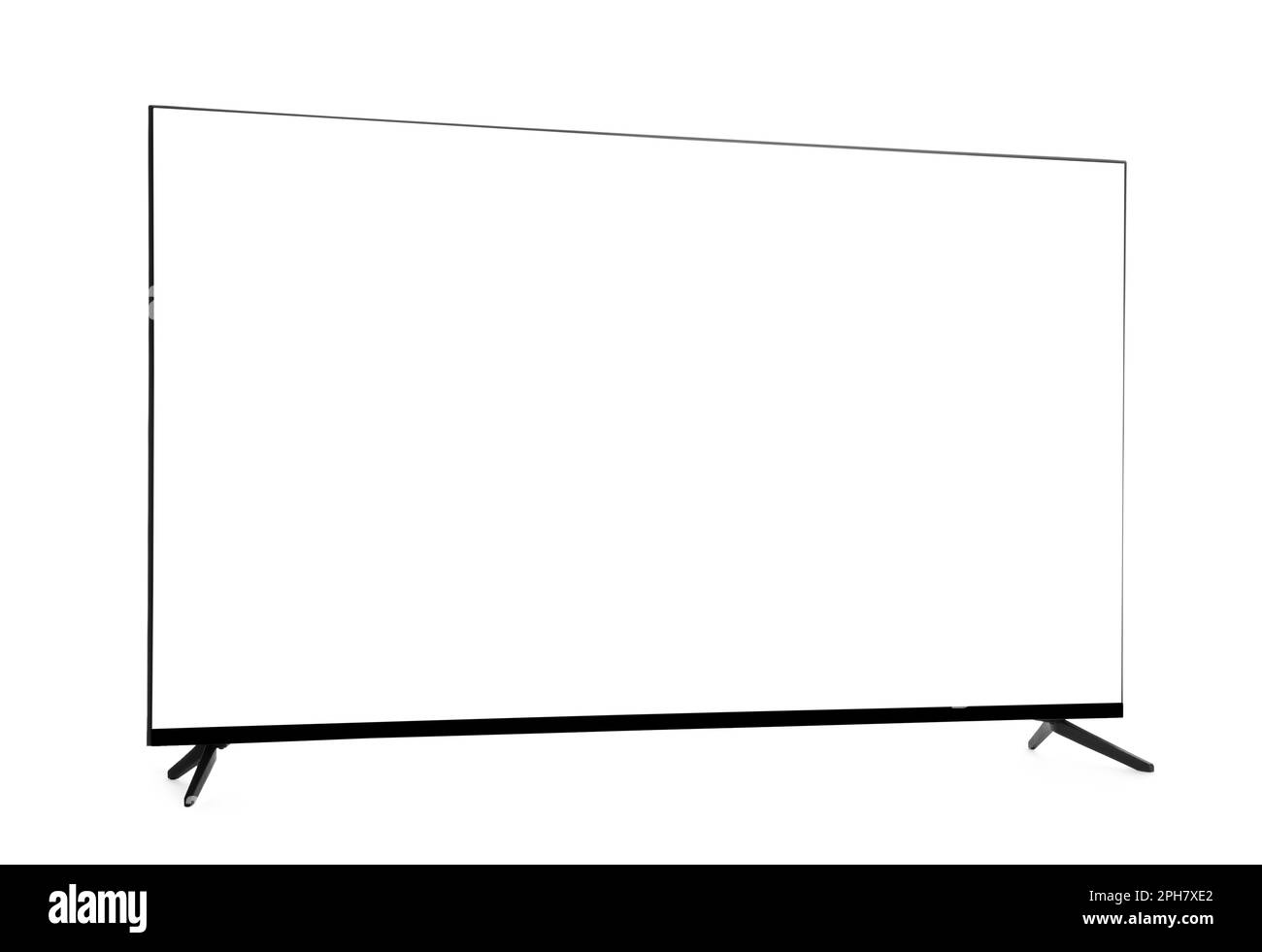 Wide TV with blank screen isolated on white Stock Photo Alamy