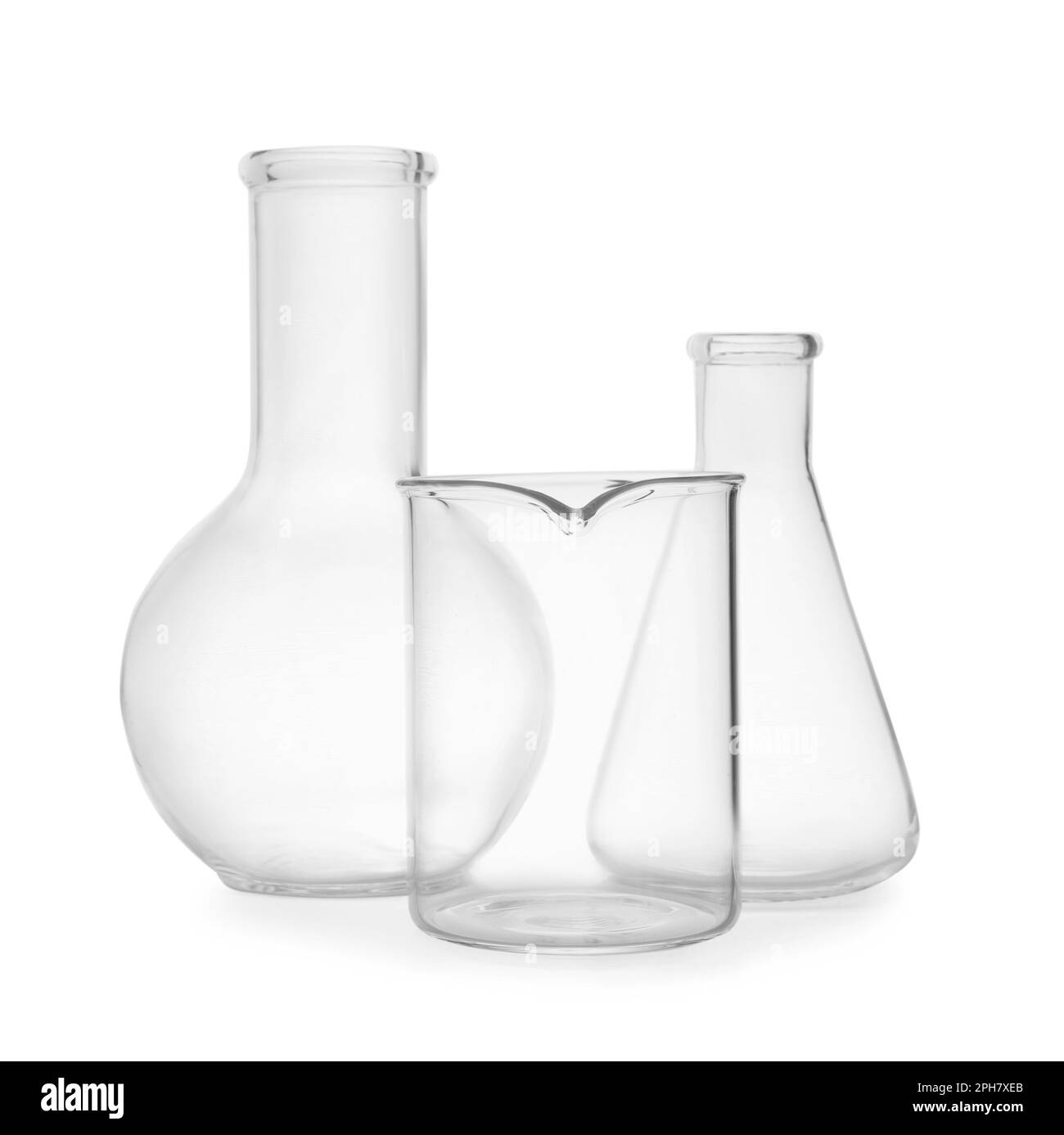 Set of laboratory glassware on white background Stock Photo