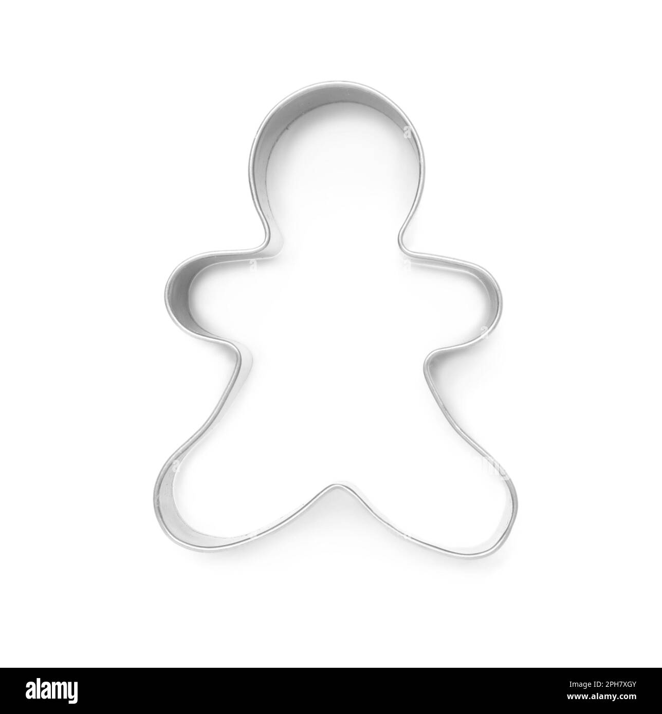 Gingerbread man cookie cutter on white background, top view Stock Photo