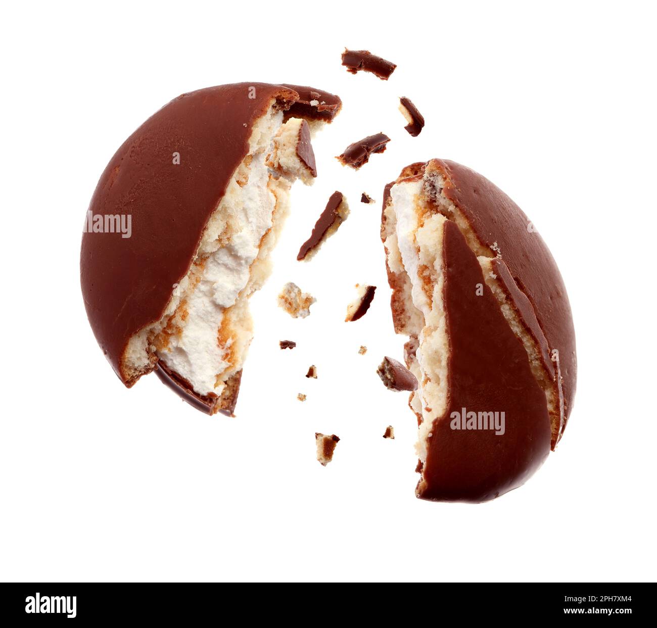 Broken delicious choco pie on white background Stock Photo Alamy