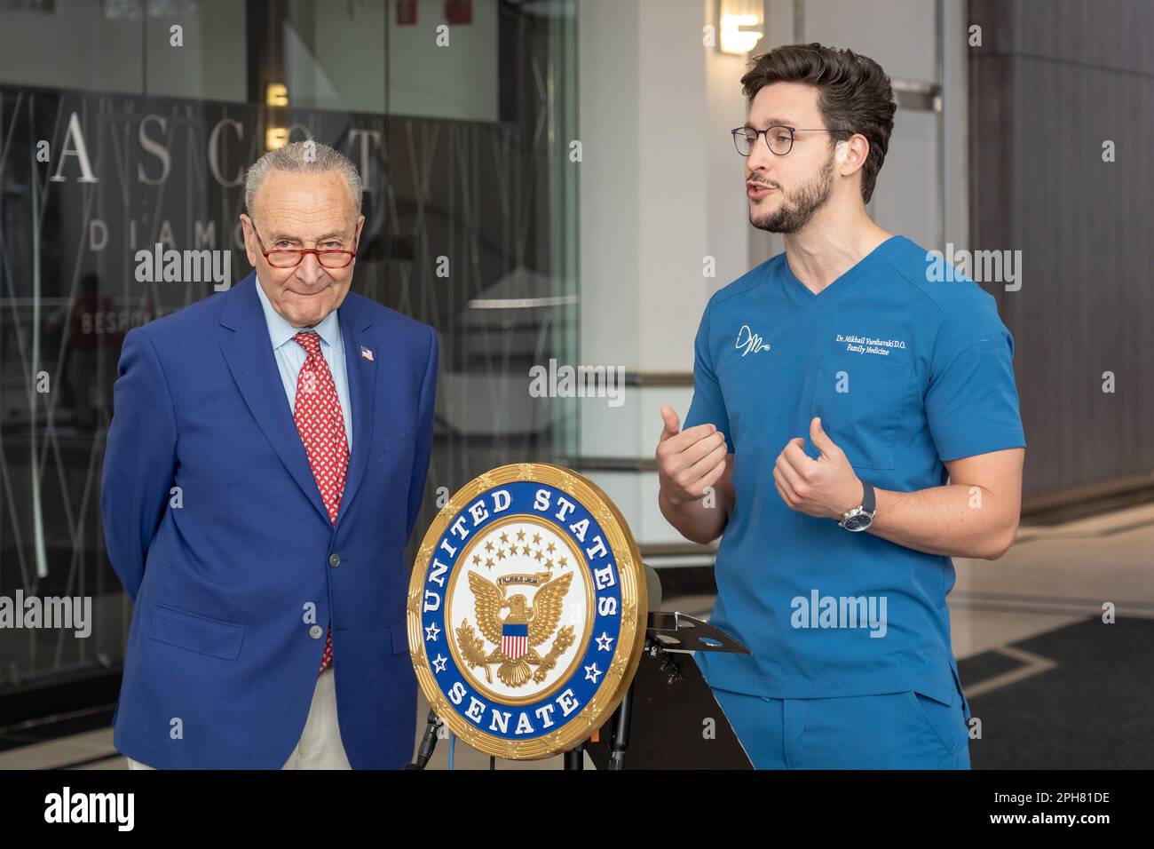 New York, United States. 26th Mar, 2023. NEW YORK, NEW YORK - MARCH 26: Doctor Mike Varshavski, who joined Senator Schumer, says xylazine is increasingly being mixed with highly lethal fentanyl to heighten and extend the euphoric feeling the synthetic opioid on March 26, 2023 in New York City. Credit: Ron Adar/Alamy Live News Stock Photo