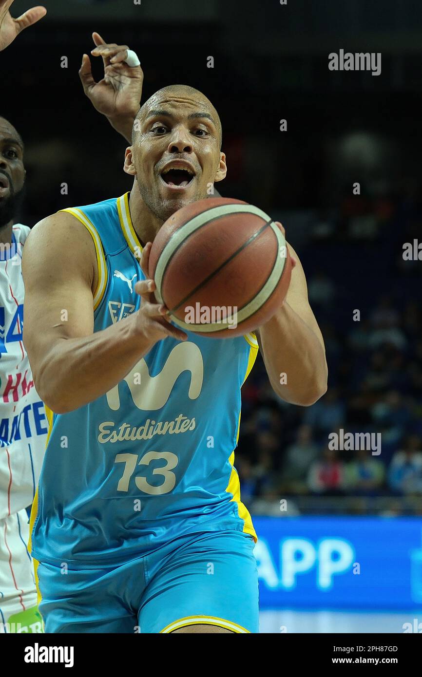 Madrid, Spain. 26th Mar, 2023. Player Kevin Larsen of Movistar Estudiantes  seen in action during the Spanish league, Liga LEB Oro, basketball match  between Movistar Estudiantes and HLA Alicante at Wizink Center