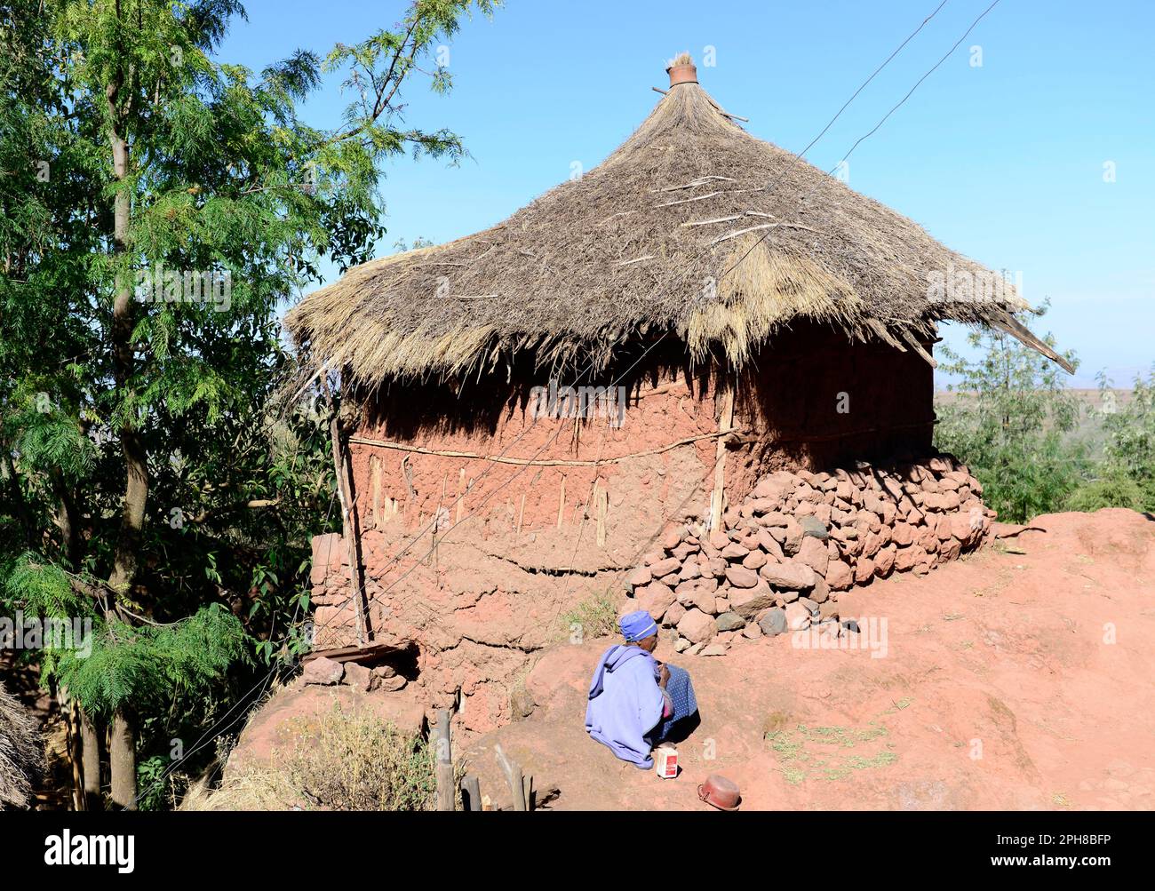 Traditional Ethiopian huts in the villages around Lalibela, Ethiopia. Stock Photo