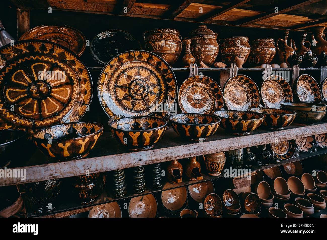 Handmade pottery is a precious and old cultural feature in the Folk Houses on Hathpace in Kashgar, China Stock Photo