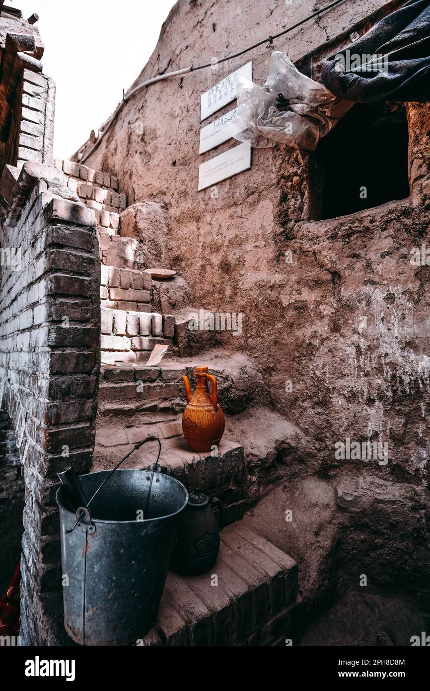 Handmade pottery is a precious and old cultural feature in the Folk Houses on Hathpace in Kashgar, China Stock Photo