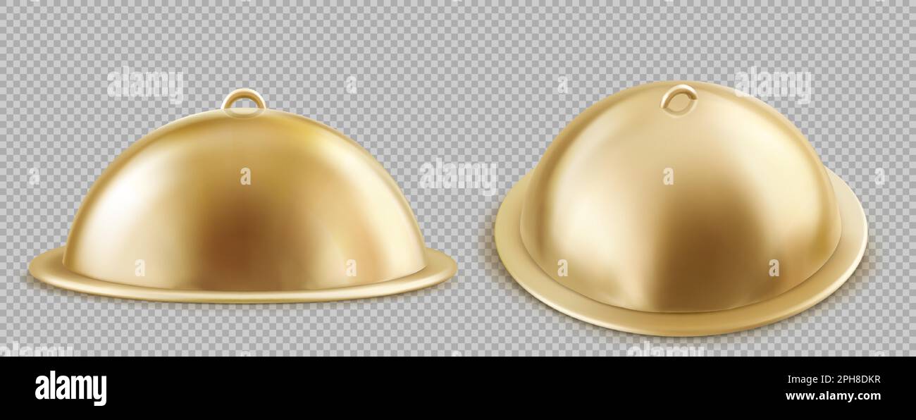 3d isolated luxury gold food tray. Dinner plate lid cover for dish in