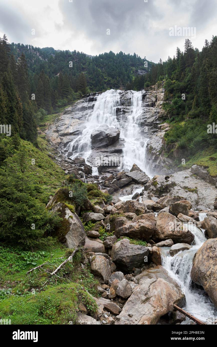 The Grawa waterfall on the Sulzaubach river, a tributary of the Ruetz river, in the Stubai Alps, Austria. Stock Photo