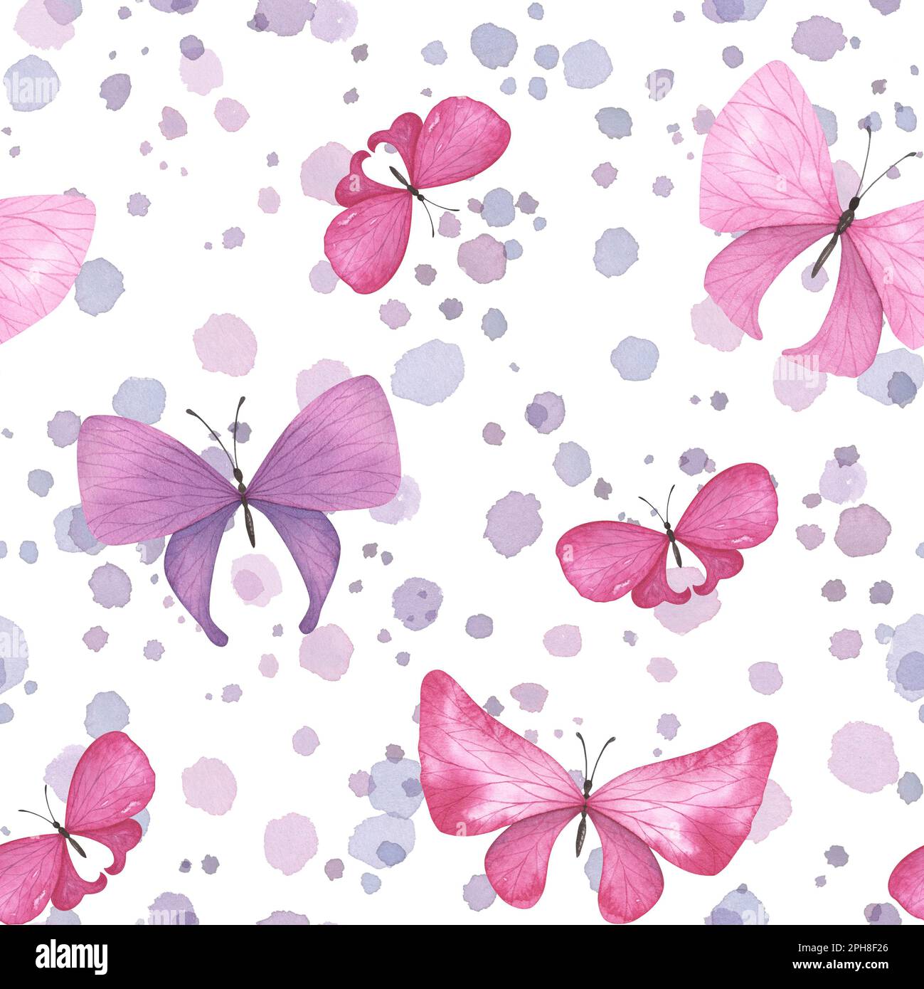Seamless pattern violet butterfly with drops and splashes isolated on ...