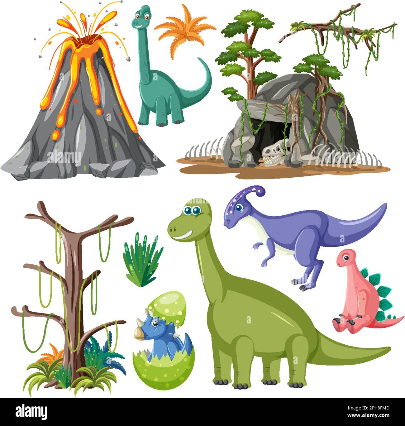 Dinosaurs and Natural Elements Vector Collection illustration Stock ...