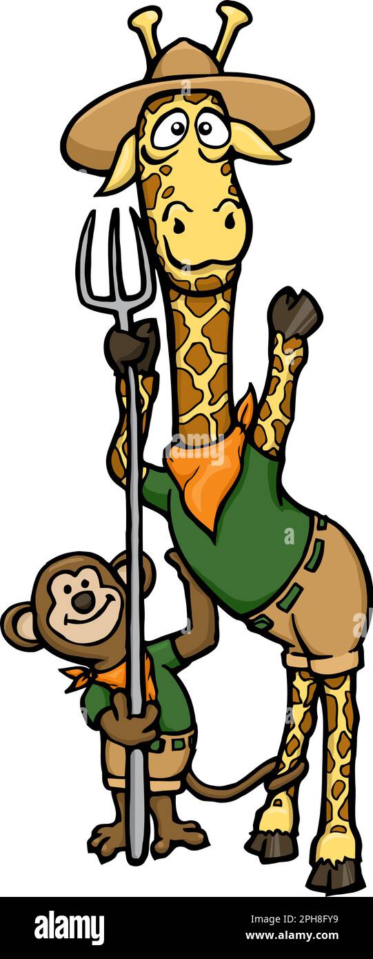 cartoon giraffe and monkey zookeeper Stock Vector Image & Art Alamy