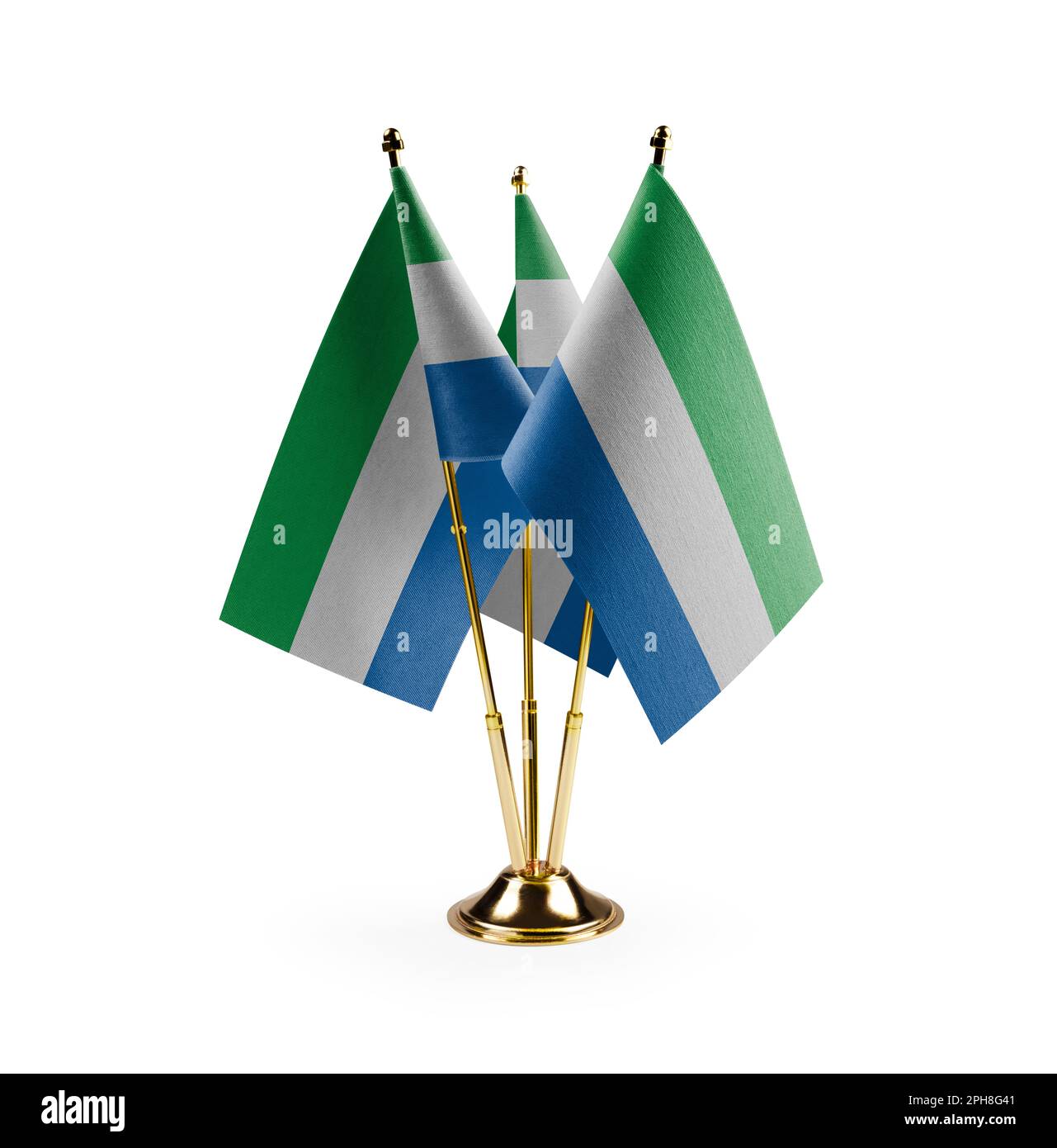 Small national flags of the Sierra Leone on a white background. Stock Photo