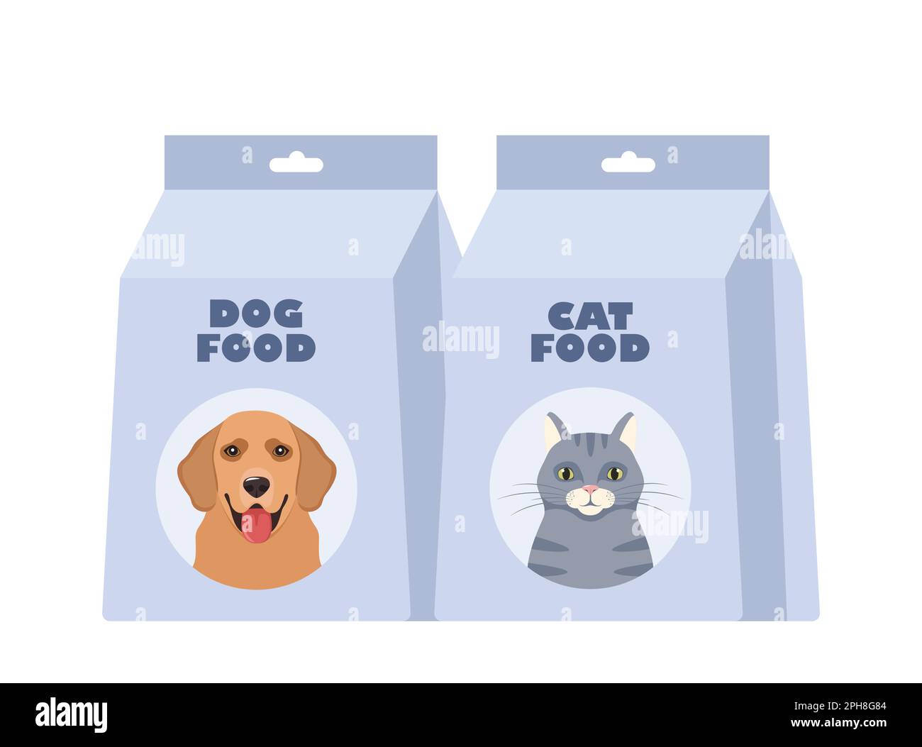 Dog or cat food packs. Packages of dry canine and feline food. Pet shop