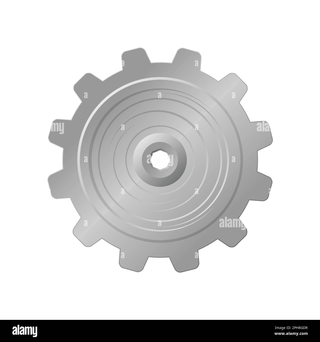 Grey mechanical gear with centre on white background. Eps 10 vector file. Stock Vector
