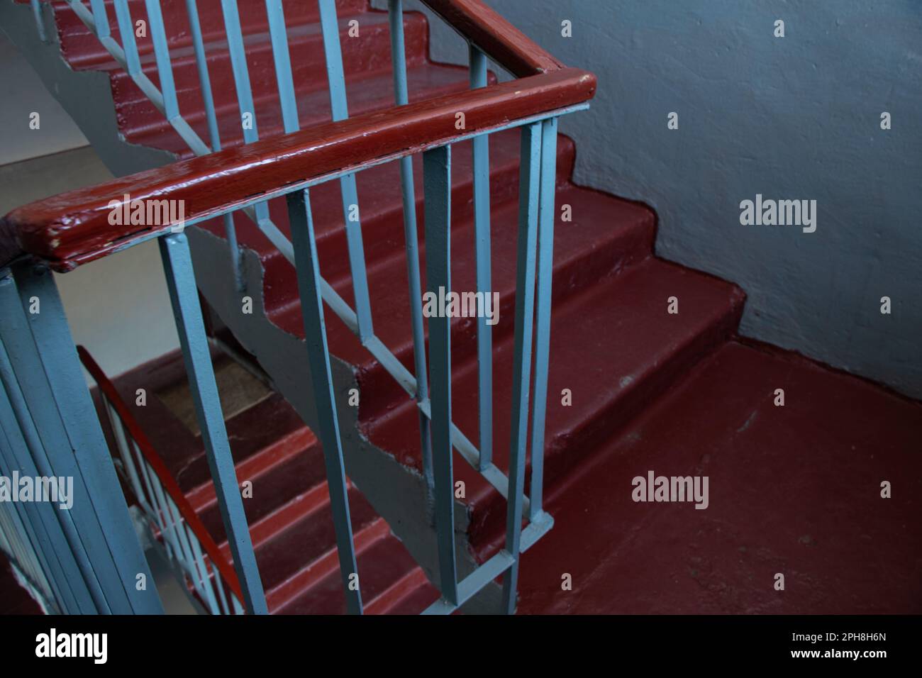 staircase at the entrance of a multi-storey building in Ukraine, dark staircase in the house Stock Photo