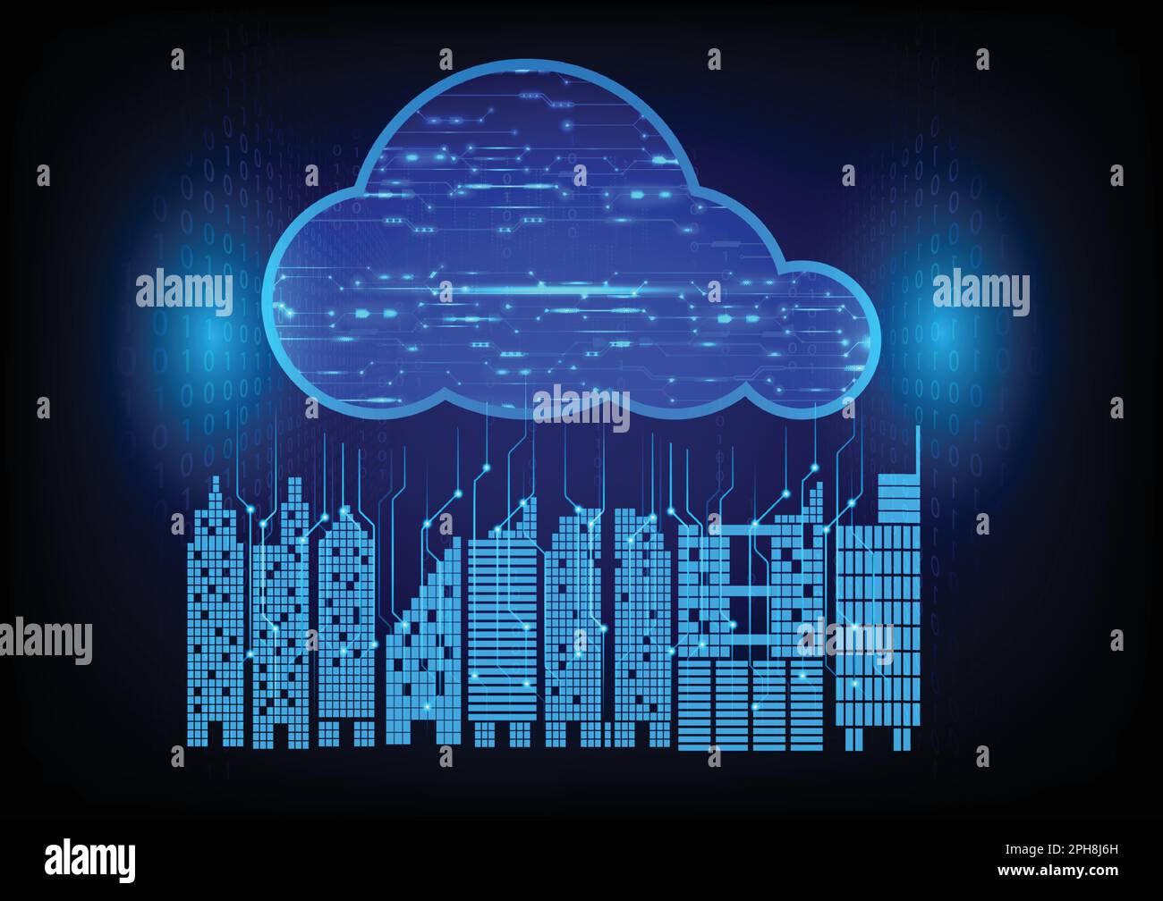 graphics building of a city with cloud concept data transfer cloud ...