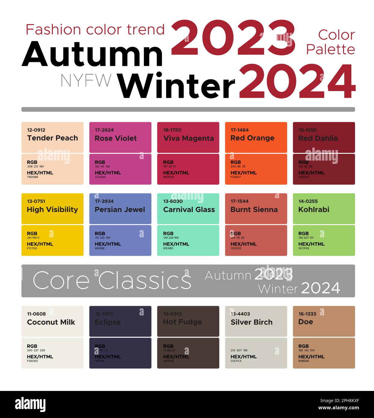 Fashion color trends Autumn Winter 20232024. Palette fashion colors