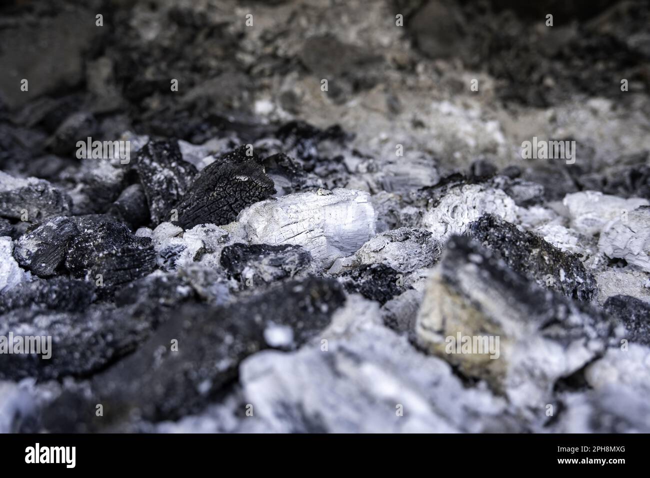Detail of extinguished black carbon in a barbecue, burned wood Stock ...