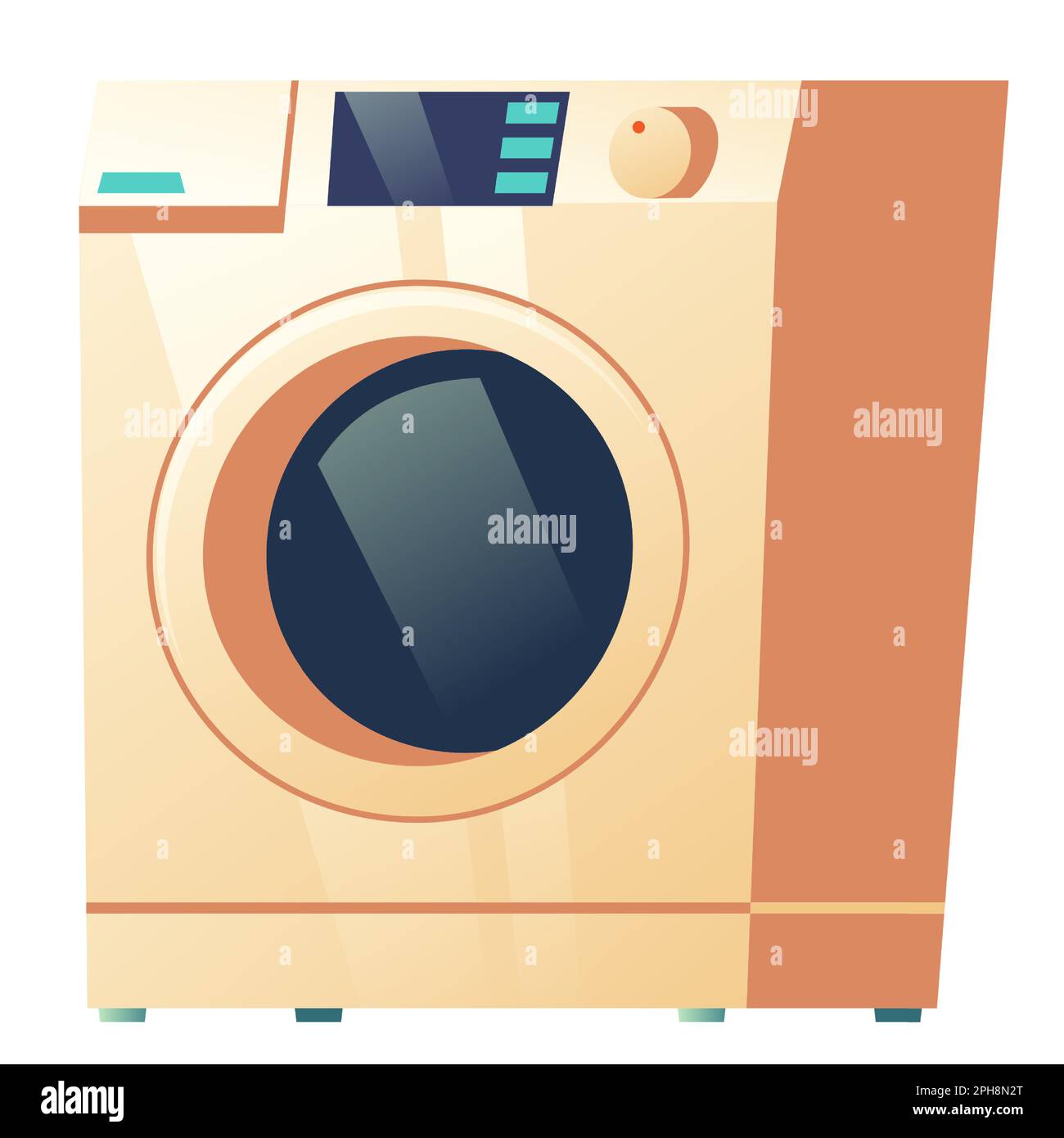 Washing machine front view isolated on white background, modern laundry equipment for wash dirty clothes, electrical device for household duties, design element, cartoon vector illustration, clip art Stock Vector