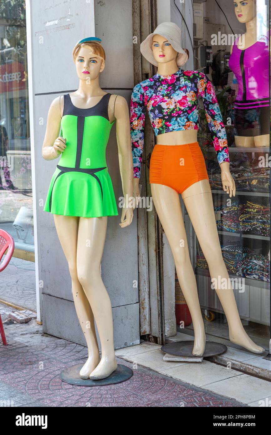 Two fashion mannequins in swimming costumes in Ho Chi Minh City