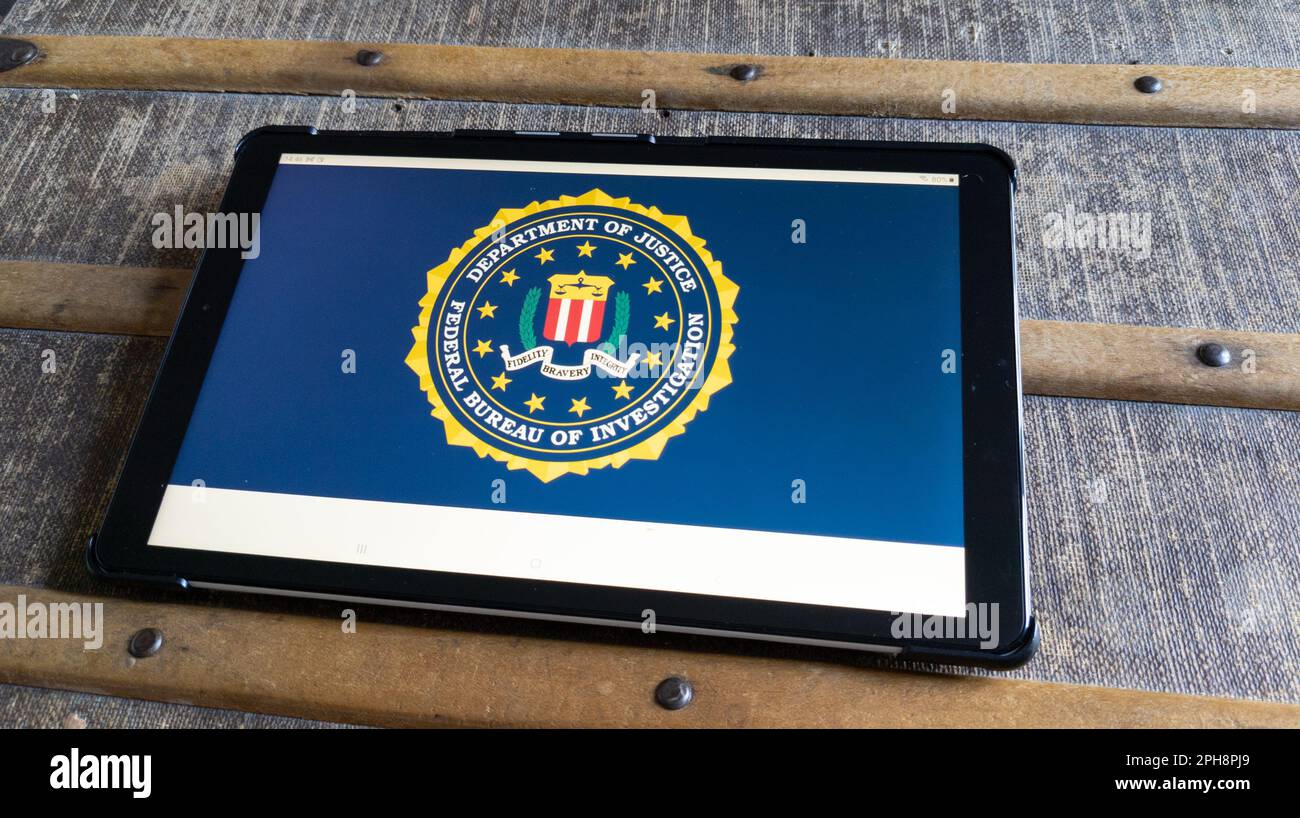 Bordeaux , Aquitaine  France - 03 15 2023 : fbi logo brand and text sign on screen tablet computer us federal bureau of investigation department of ju Stock Photo