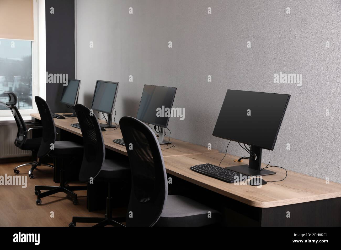 Many modern computers in open space office Stock Photo