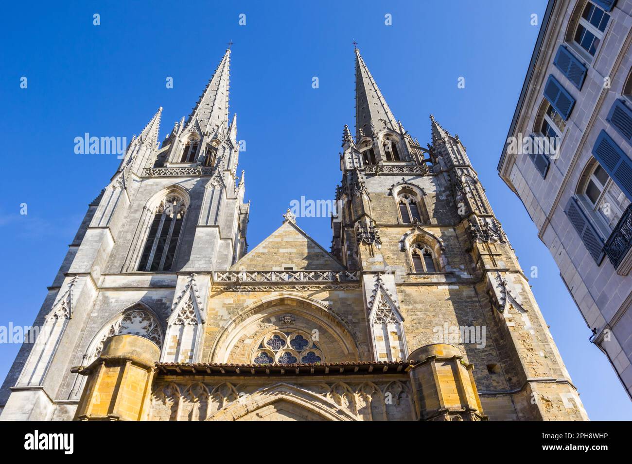 Towers of the historic cathedral of Bayonne, France Stock Photo