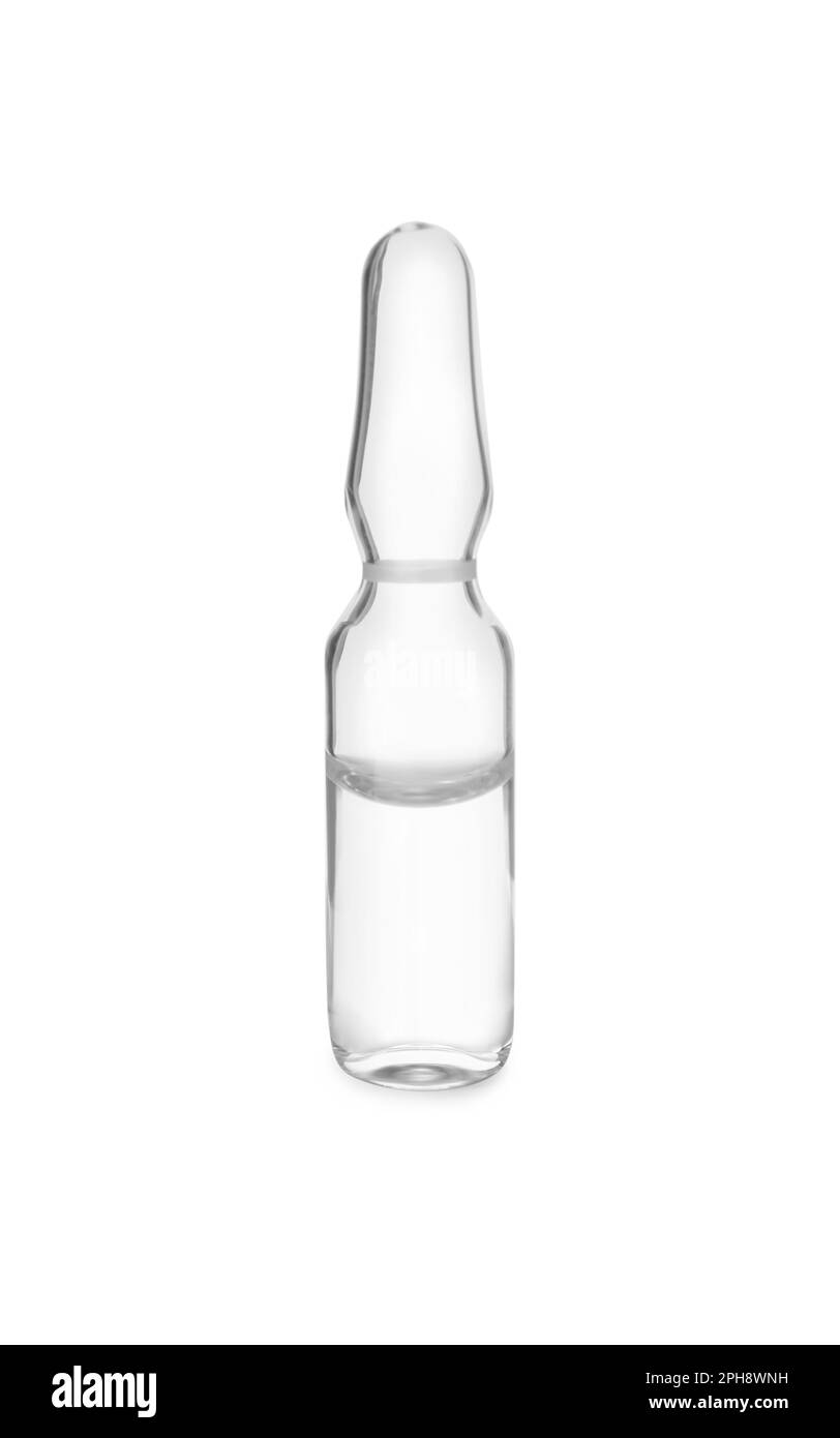Pharmaceutical ampoule with medication isolated on white Stock Photo