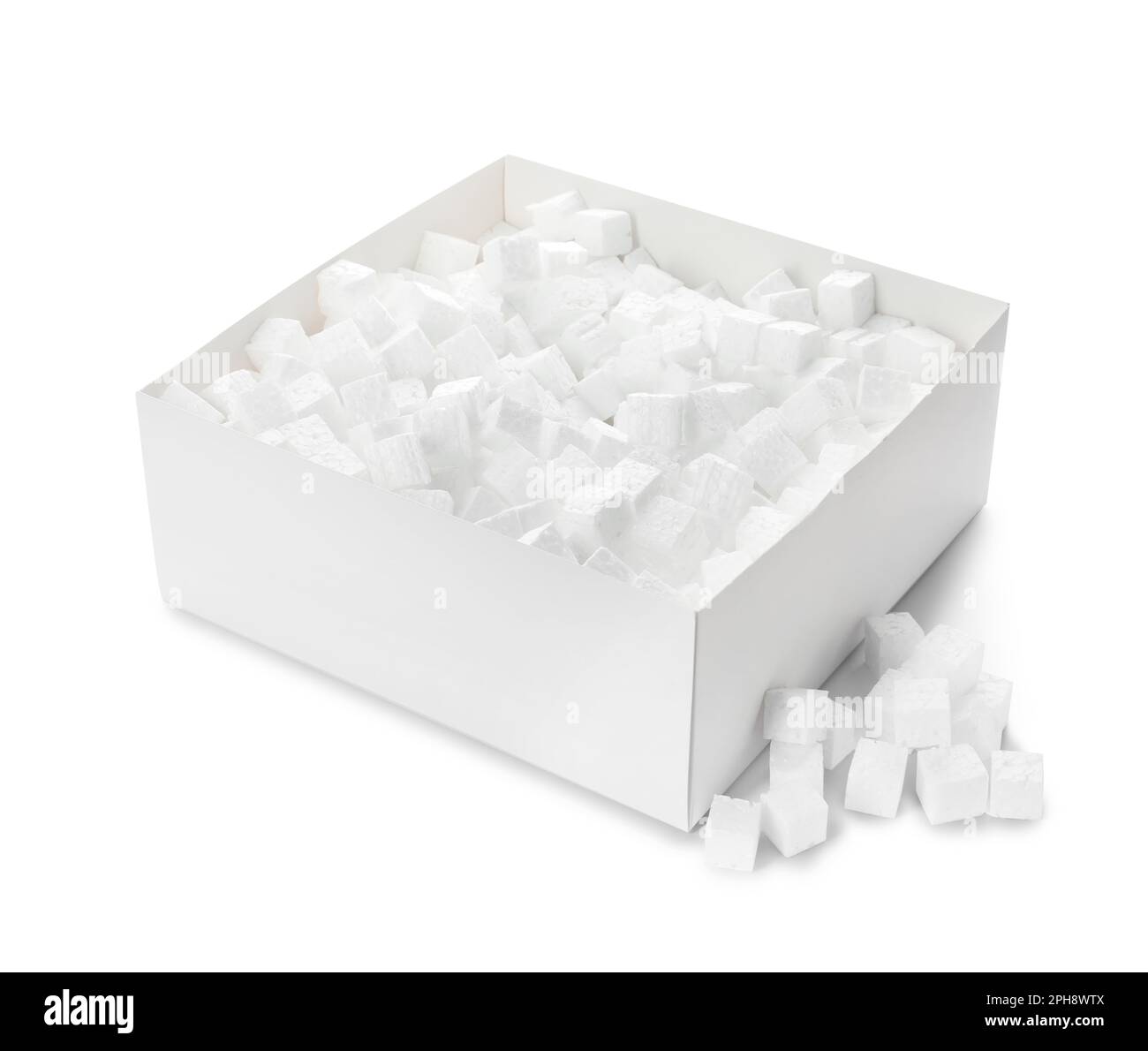 Cardboard box with styrofoam cubes isolated on white Stock Photo Alamy