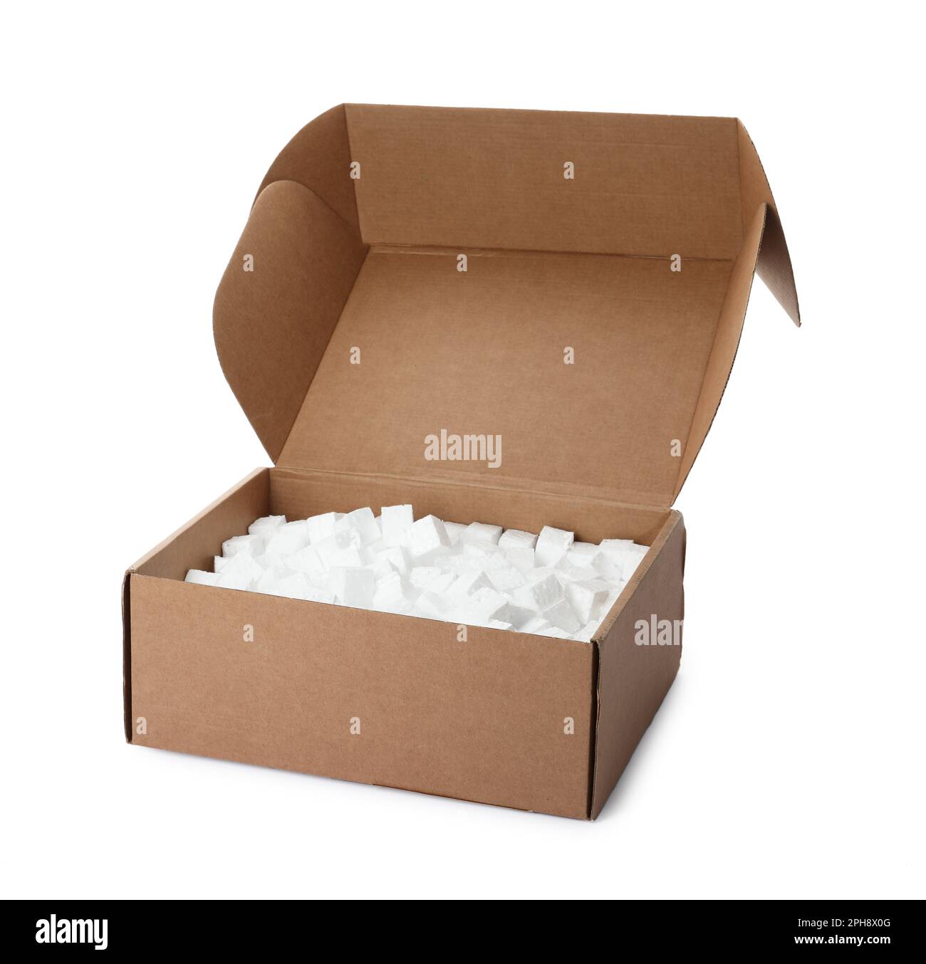 Cardboard box with styrofoam cubes isolated on white Stock Photo Alamy
