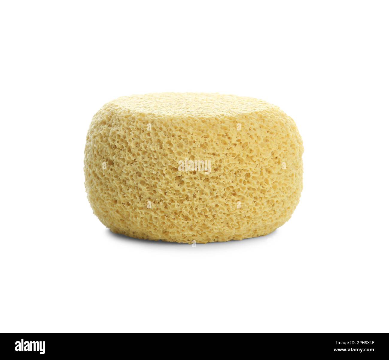 New yellow bath sponge on white background Stock Photo Alamy