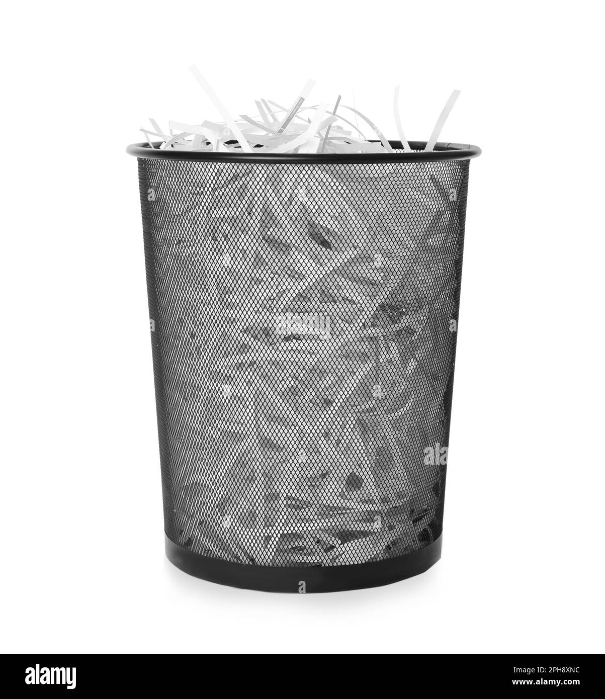Trash bin with shredded paper strips isolated on white Stock Photo Alamy