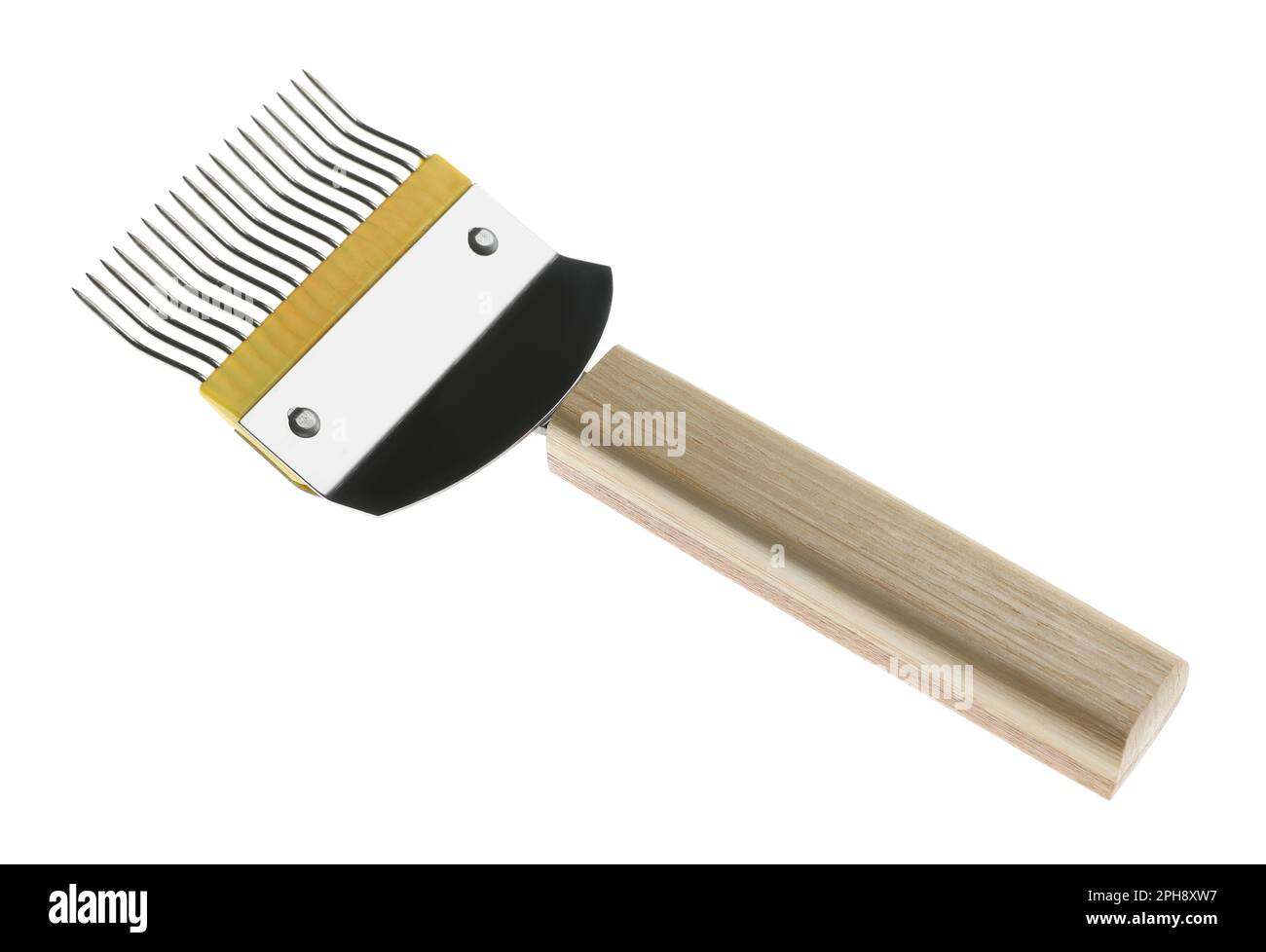 Uncapping fork isolated on white. Beekeeping tool Stock Photo